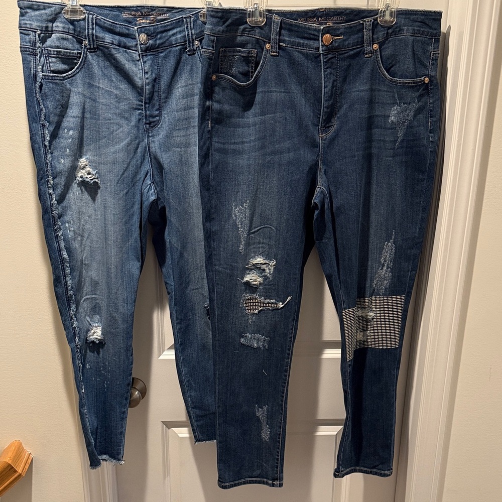 Melissa McCarthy Seven7 Distressed Denim Jeans – 2 Pair Bundle